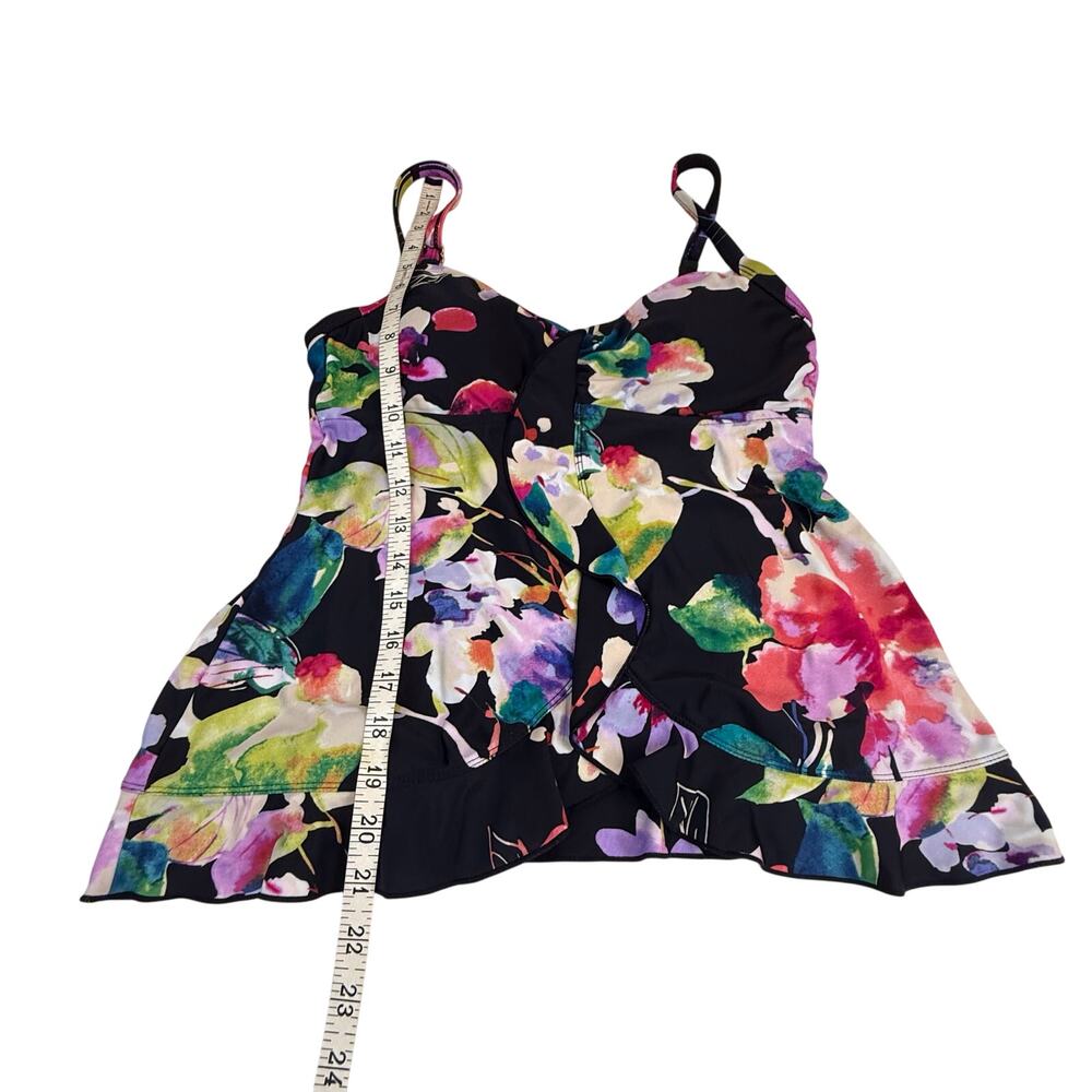 Maxine of Hollywood Black Tropical Floral Tankini Ruffled front and Hem - Picture 7 of 16